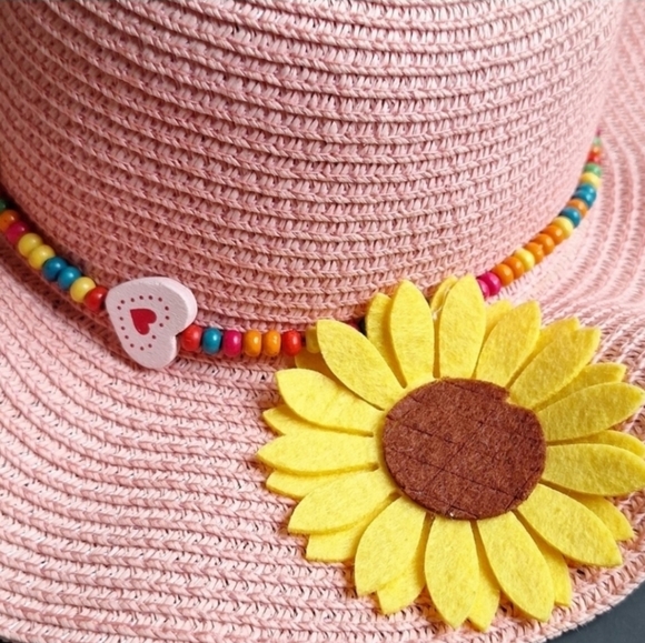 Pink Sun Hat with Sunflower Accent - Picture 2 of 7